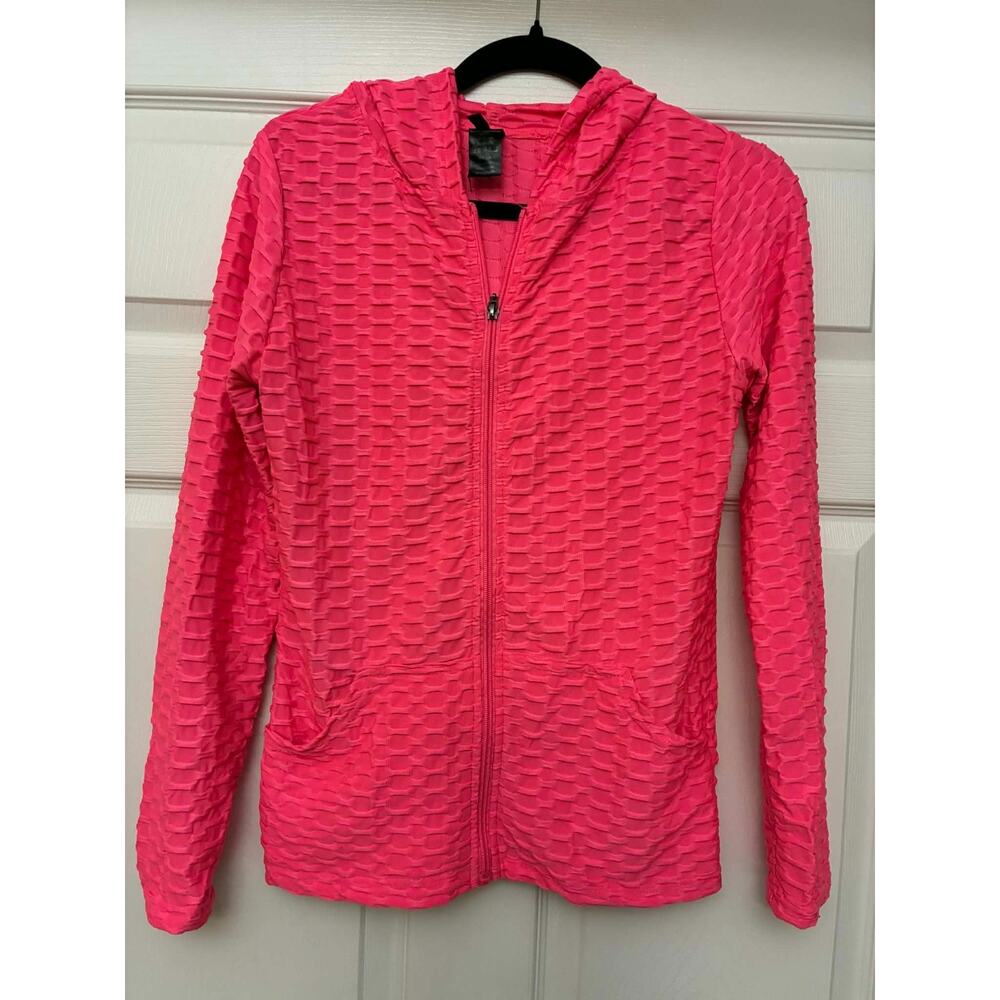 New Mix Womens XL Pink Textured Zip Hoodie Jacket Hooded Full Zip Casual